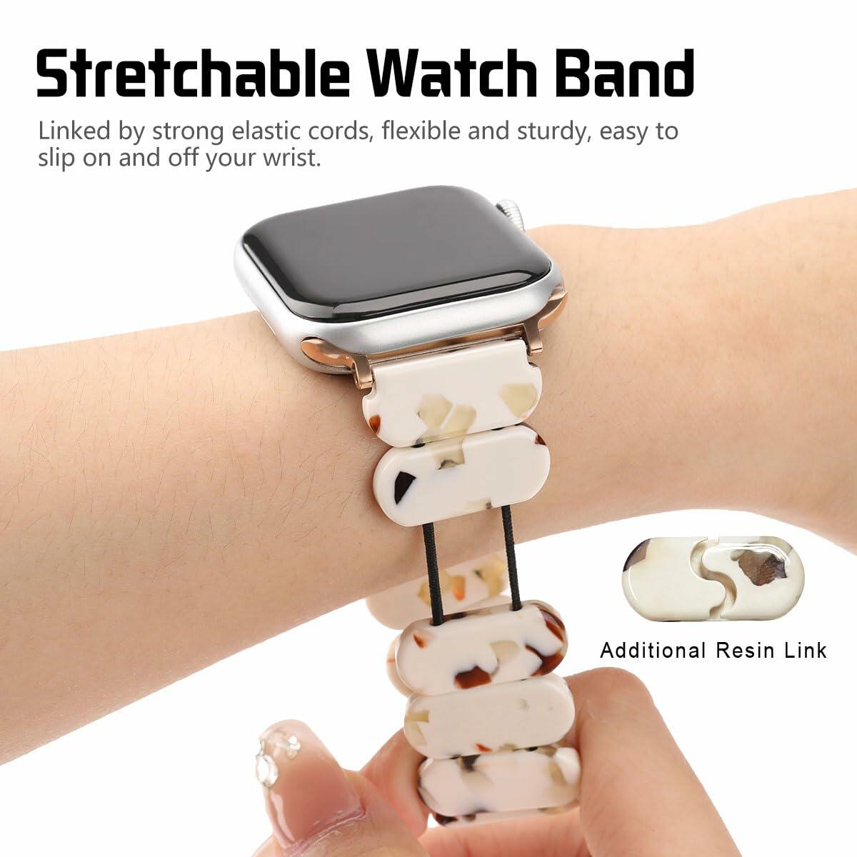 MAIRUI Resin Stretchy Watch Band for Apple Watch 41/40/38mm Slim Elastic Strap
