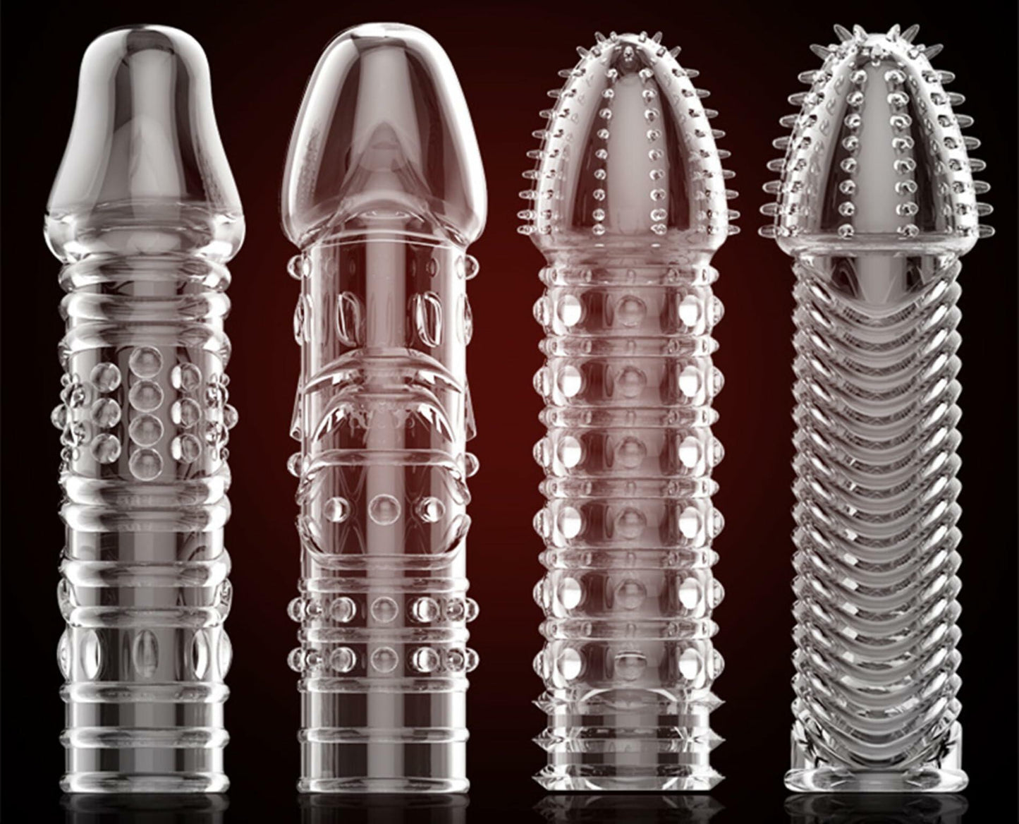 4PCS Threaded Male Condoms Transparent Fine Ring Extended Sleeve Adult