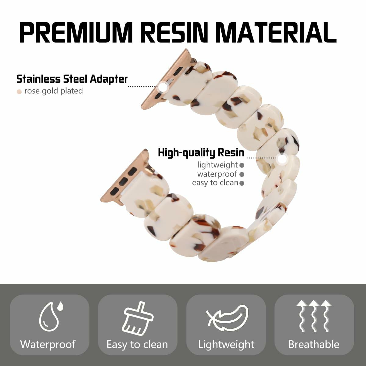 MAIRUI Resin Stretchy Watch Band for Apple Watch 41/40/38mm Slim Elastic Strap