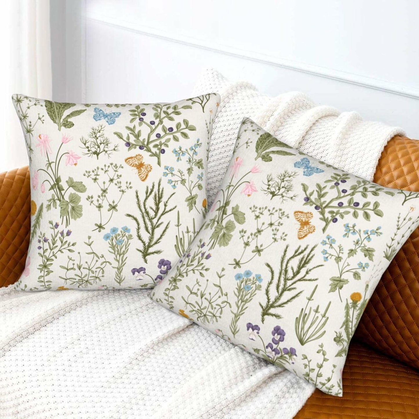 Yaemikoo 2PCS 18x18in Spring Sage Green Floral Pillow Covers Throw Pillow Cases