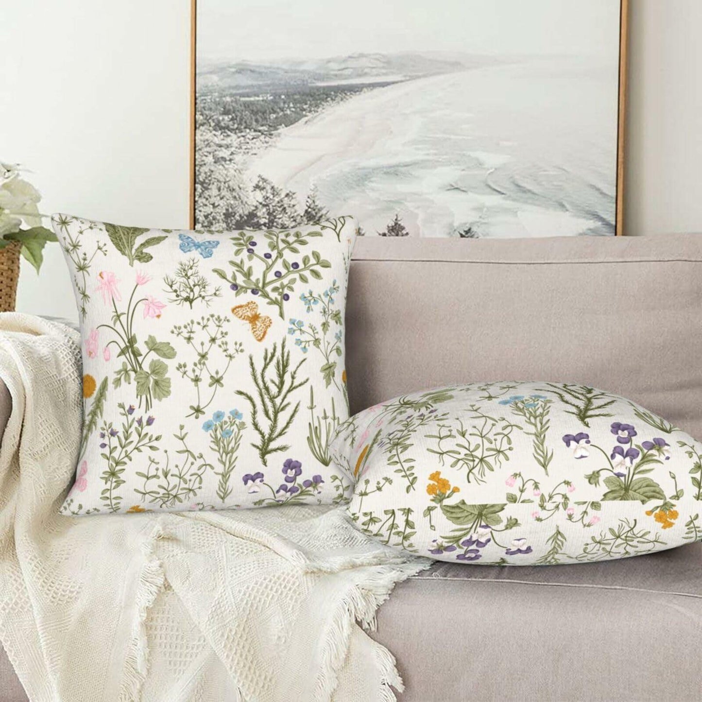 Yaemikoo 2PCS 18x18in Spring Sage Green Floral Pillow Covers Throw Pillow Cases