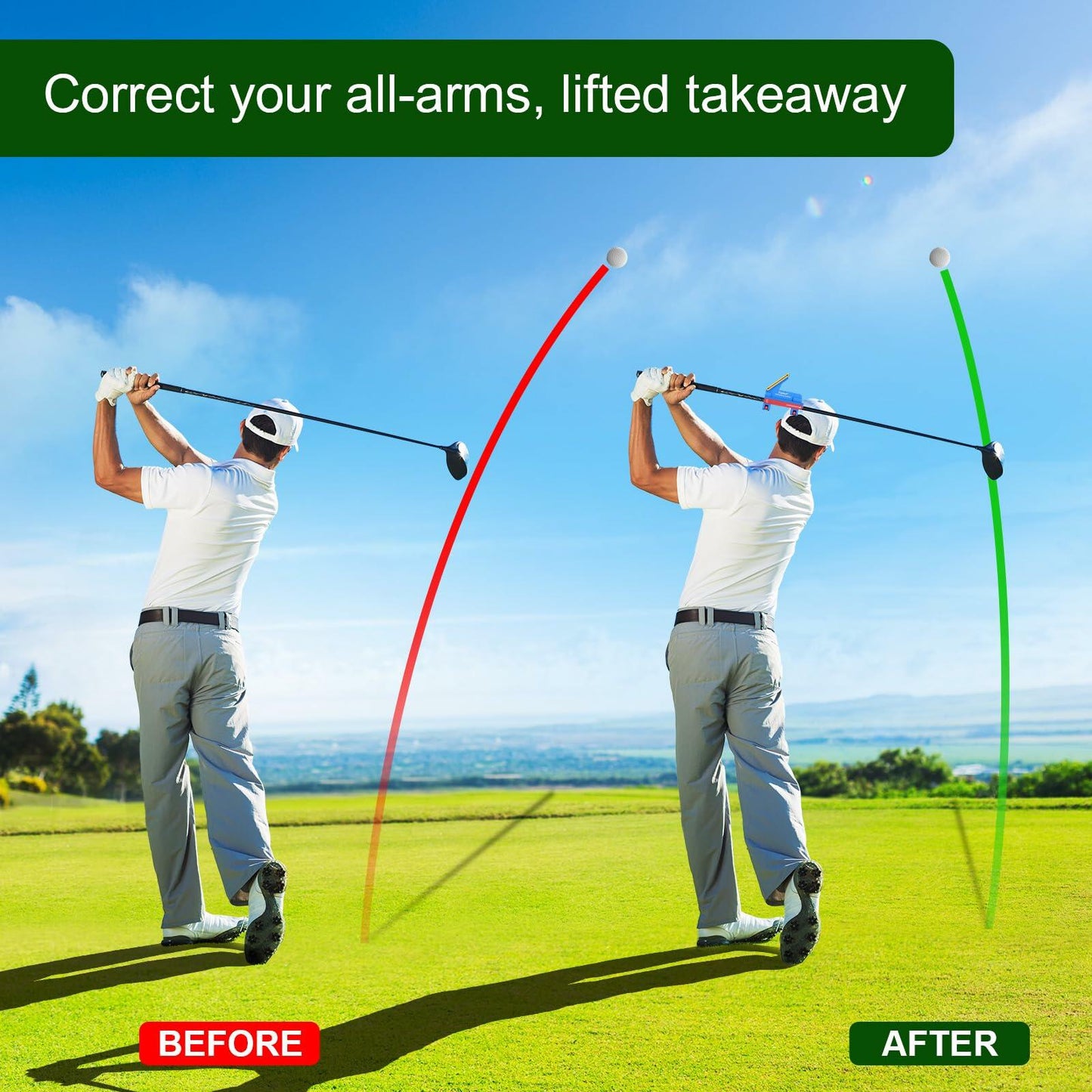 Vzpeun Golf Swing Trainer Aid Grip Alignment Sticks Portable Blue