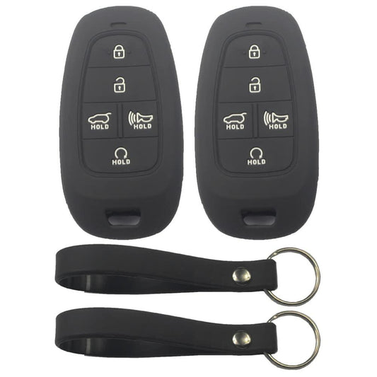 KCPros 2PCS Black Silicone Key Fob Cover Case 5-Button With Keychain Hyundai