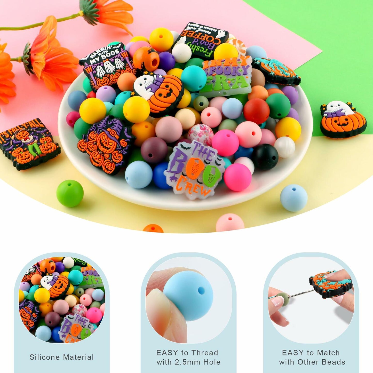 Lovyomi 12PCS Halloween Silicone Focal Beads Ghost DIY Pens Keychain Craft