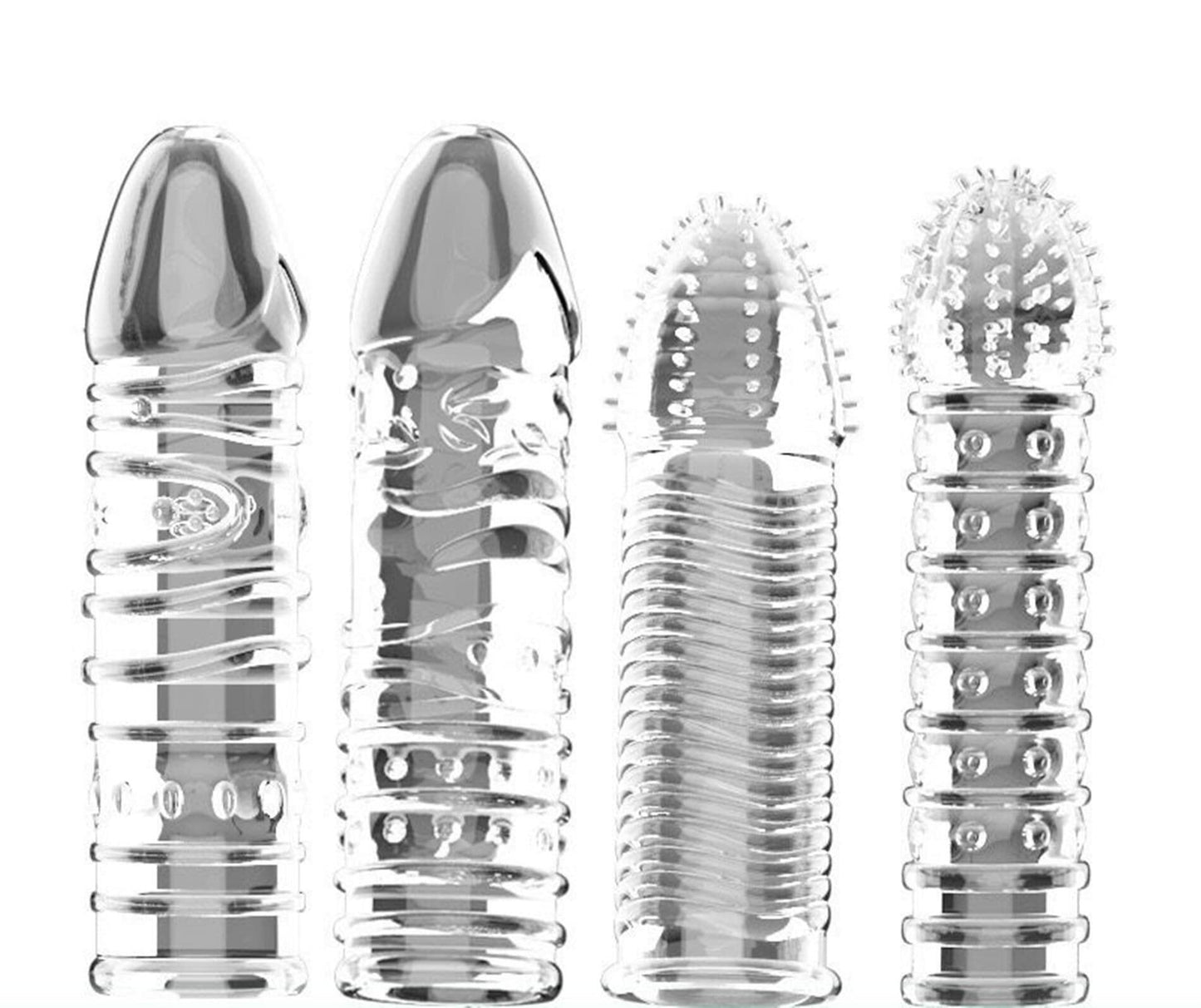 4PCS Threaded Male Condoms Transparent Fine Ring Extended Sleeve Adult