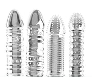 4PCS Threaded Male Condoms Transparent Fine Ring Extended Sleeve Adult