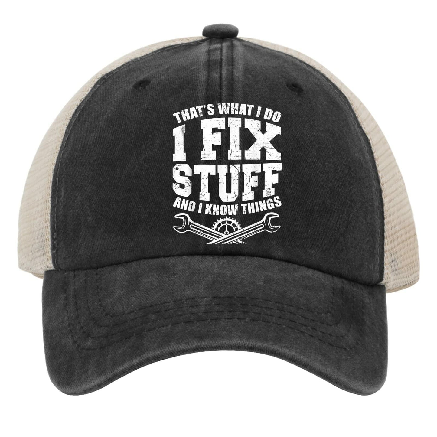 Funny Dad Hat Baseball Cap "That's What I Do I Fix Stuff and I Know Things" Navy