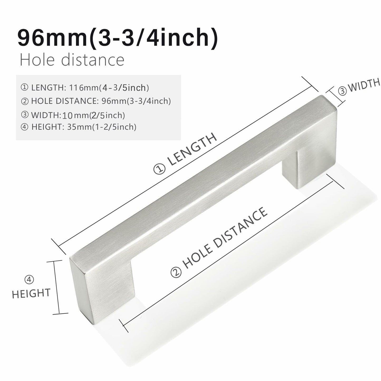 Redunest 5-Pack Brushed Nickel Square Cabinet Pulls 3.75" Stainless Steel