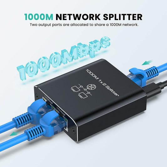 HRSDEIE Ethernet Splitter 1-to-2 Gigabit RJ45 1000Mbps Network LAN Adapter