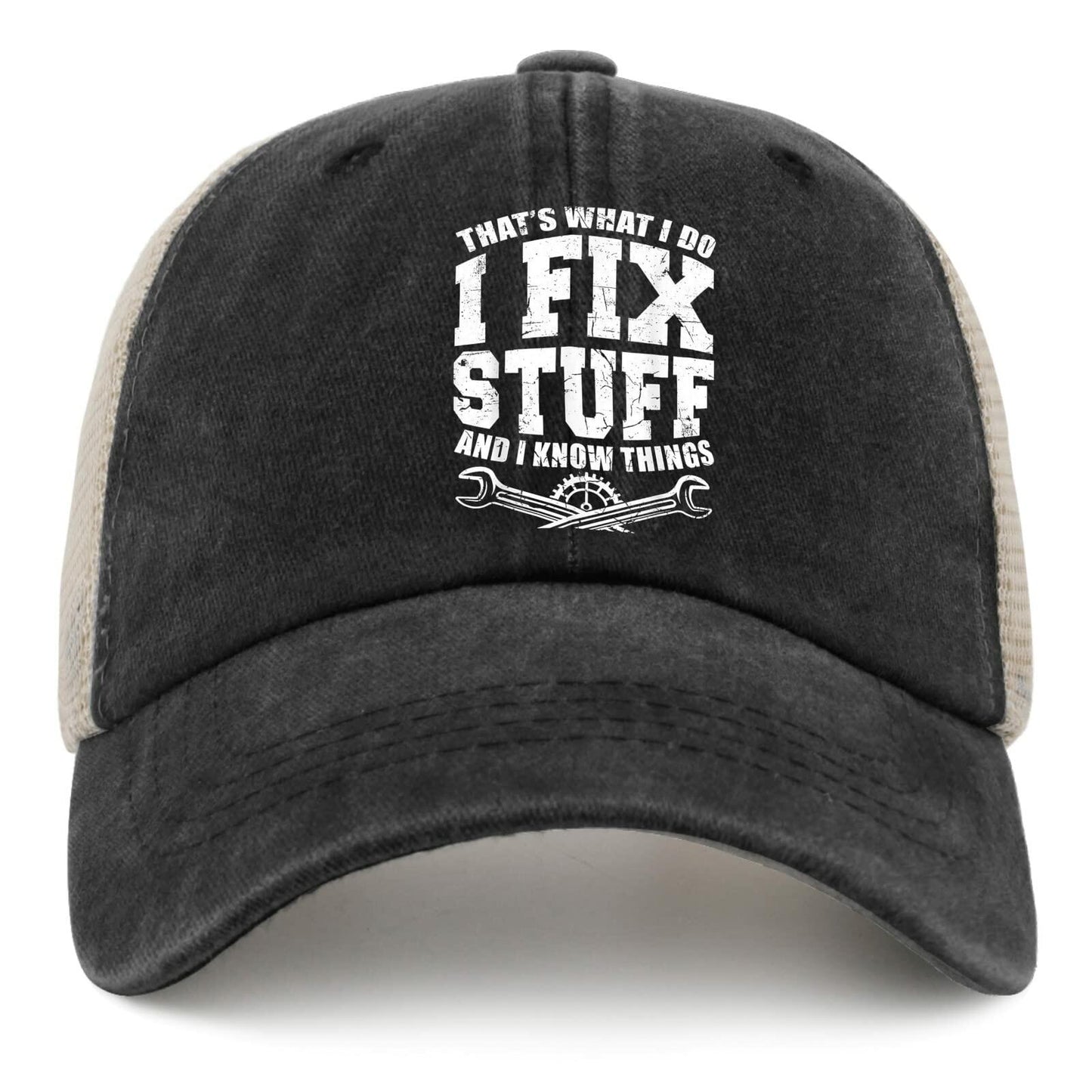 Funny Dad Hat Baseball Cap "That's What I Do I Fix Stuff and I Know Things" Navy
