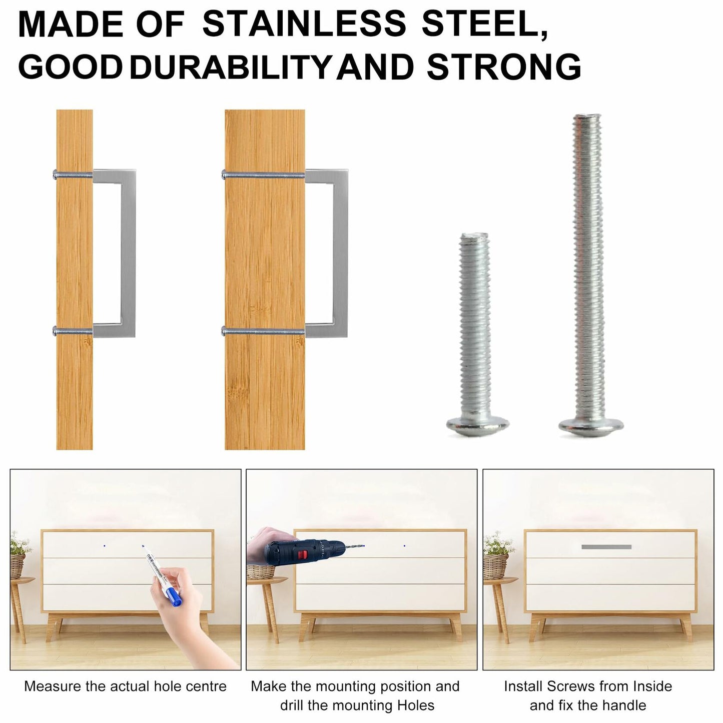 Redunest 5-Pack Brushed Nickel Square Cabinet Pulls 3.75" Stainless Steel