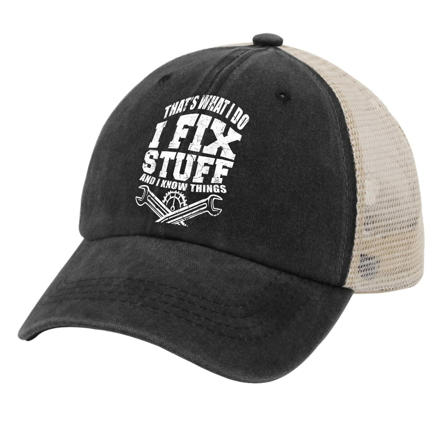 Funny Dad Hat Baseball Cap "That's What I Do I Fix Stuff and I Know Things" Navy