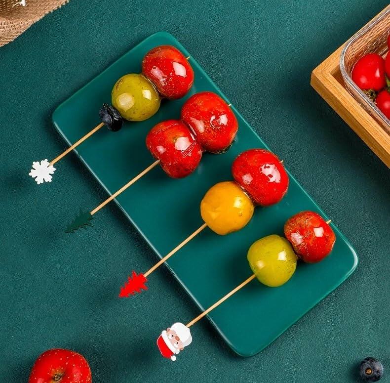 50 Skull Christmas Cocktail Picks Bamboo 4.7in Holiday Appetizer Skewers
