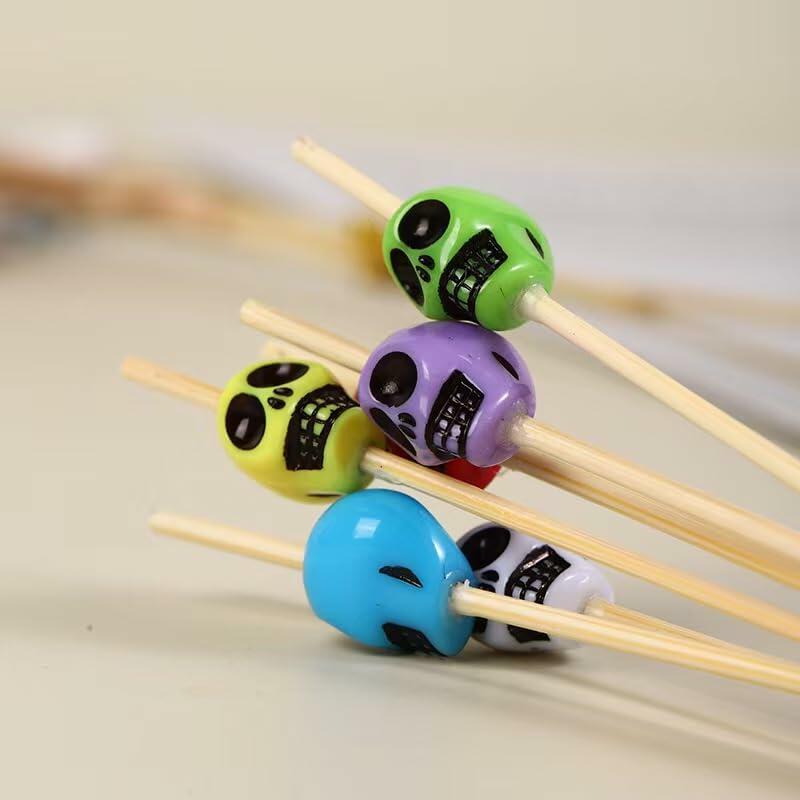 50 Skull Christmas Cocktail Picks Bamboo 4.7in Holiday Appetizer Skewers