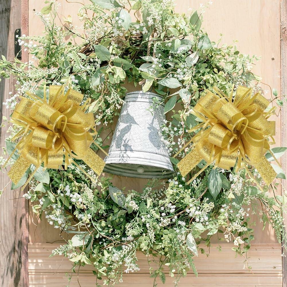 WEWILUCK Gift Bows 10PCS Gold Pull Bows Different Sizes For Birthday & Christmas