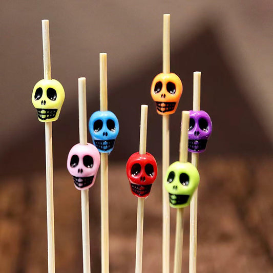 50 Skull Christmas Cocktail Picks Bamboo 4.7in Holiday Appetizer Skewers
