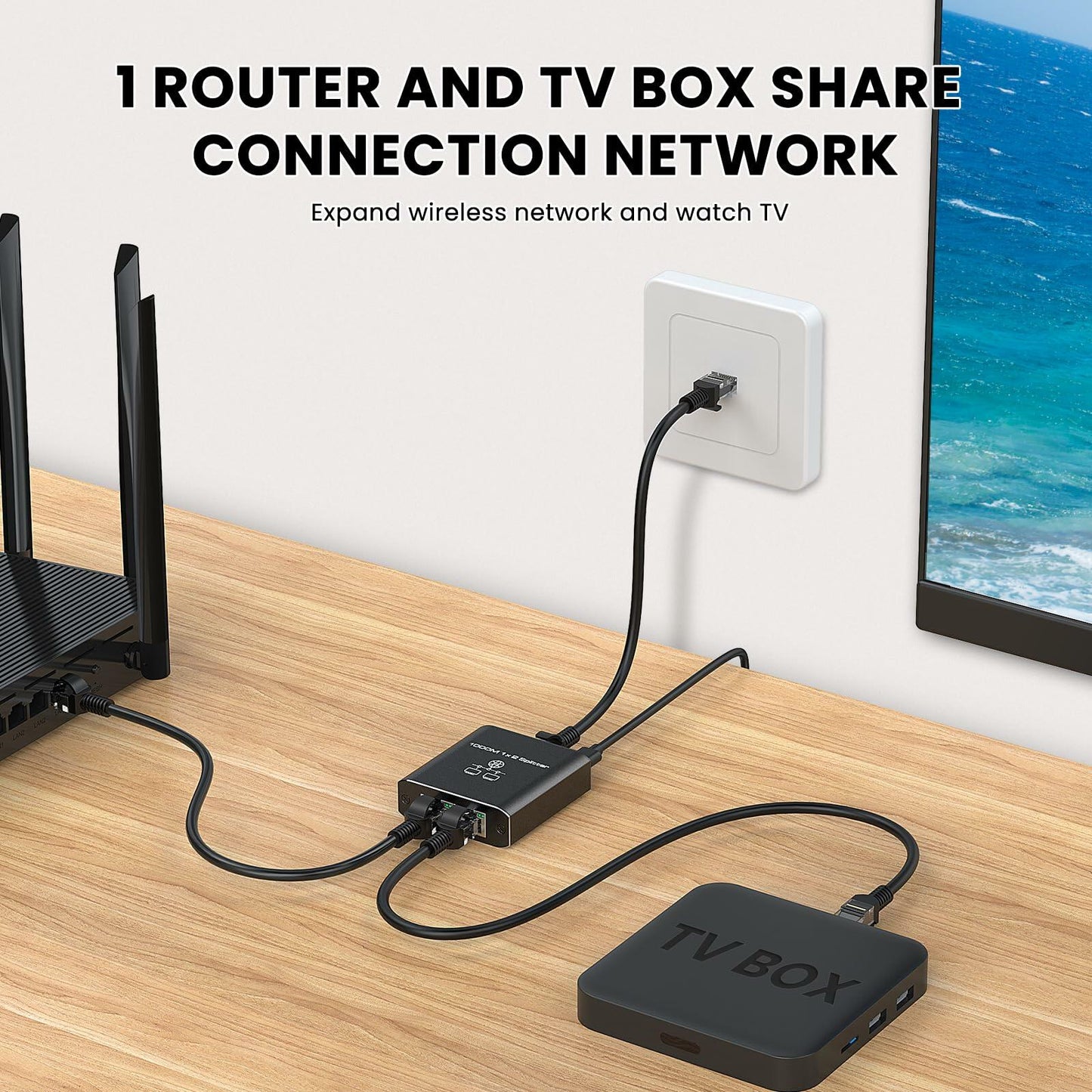 HRSDEIE Ethernet Splitter 1-to-2 Gigabit RJ45 1000Mbps Network LAN Adapter