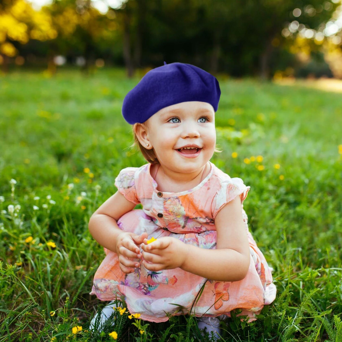 Wheebo Kids Wool French Beret Artist Painter Hat Solid Color Sapphire