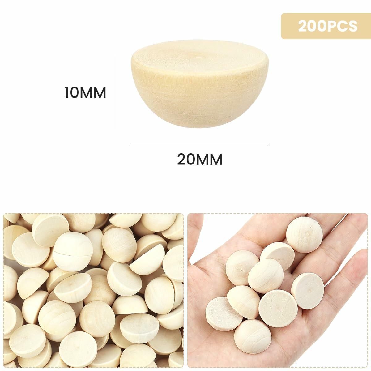 200PCS Half Round Wood Balls 20mm Unfinished DIY Craft Paint Art Toy Decor
