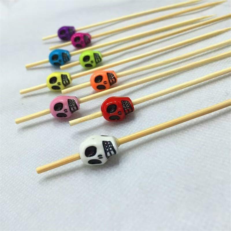 50 Skull Christmas Cocktail Picks Bamboo 4.7in Holiday Appetizer Skewers