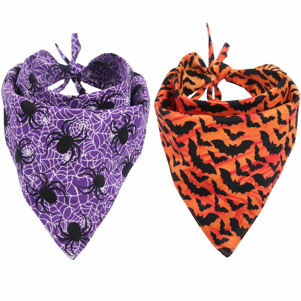 KZHAREEN 2 Pack Halloween Dog Bandana Reversible Triangle Scarf Large