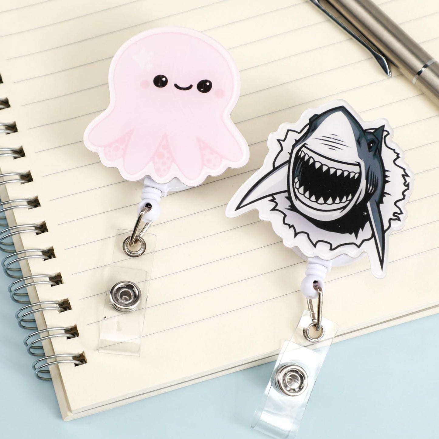 5 Pcs Retractable Badge Reel ID Clip Holder Jellyfish Whale Shark Nurse