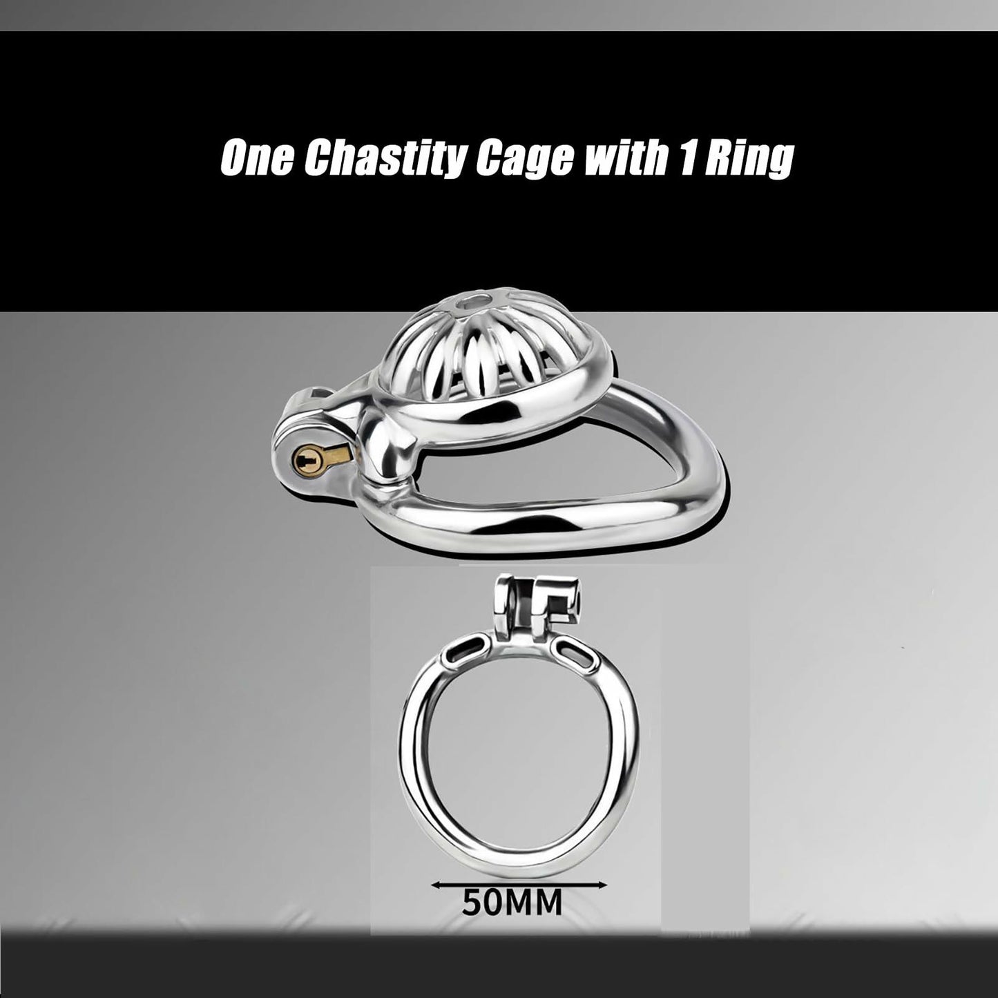 Lelisex Stainless Steel Male Chastity Cage Dark Lock 50mm Ring Adult Toy