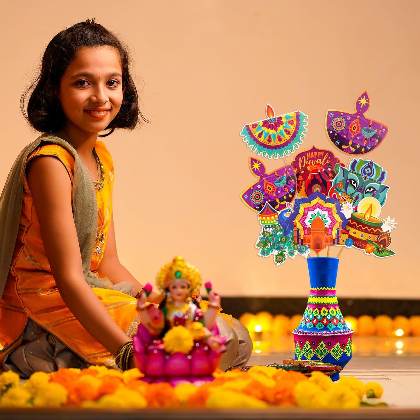 HOWAF 32pcs Diwali Table Decorations Centerpiece Sticks Photo Booth Props