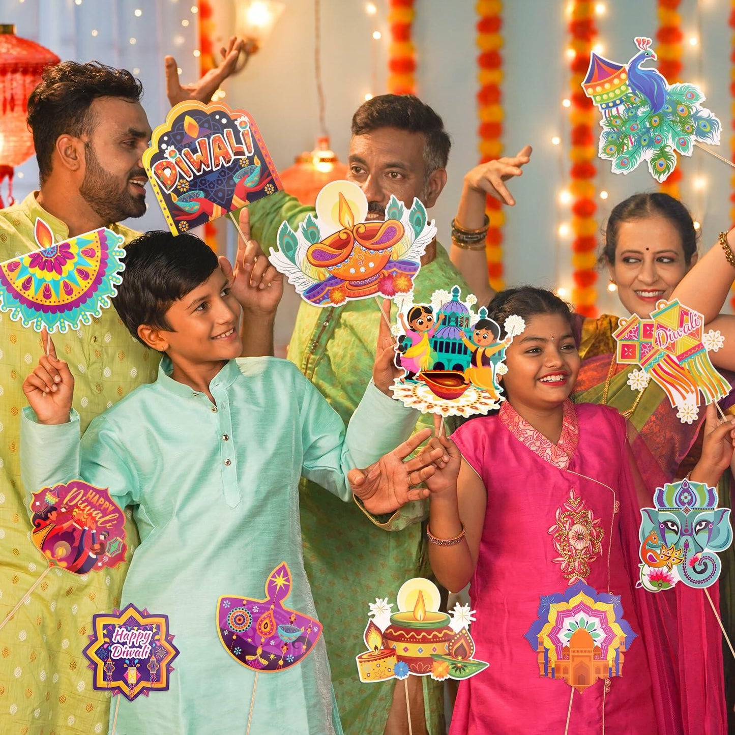 HOWAF 32pcs Diwali Table Decorations Centerpiece Sticks Photo Booth Props