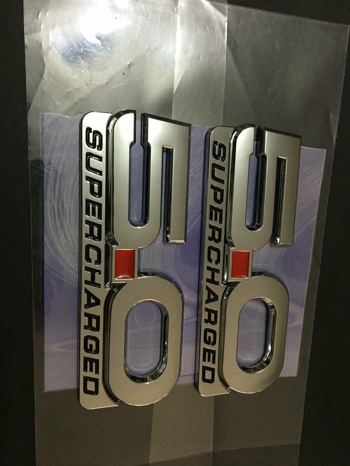 2Pcs 5.0 Supercharged 3D Metal Fender Emblem Badge Decals Mustang 2015-2020