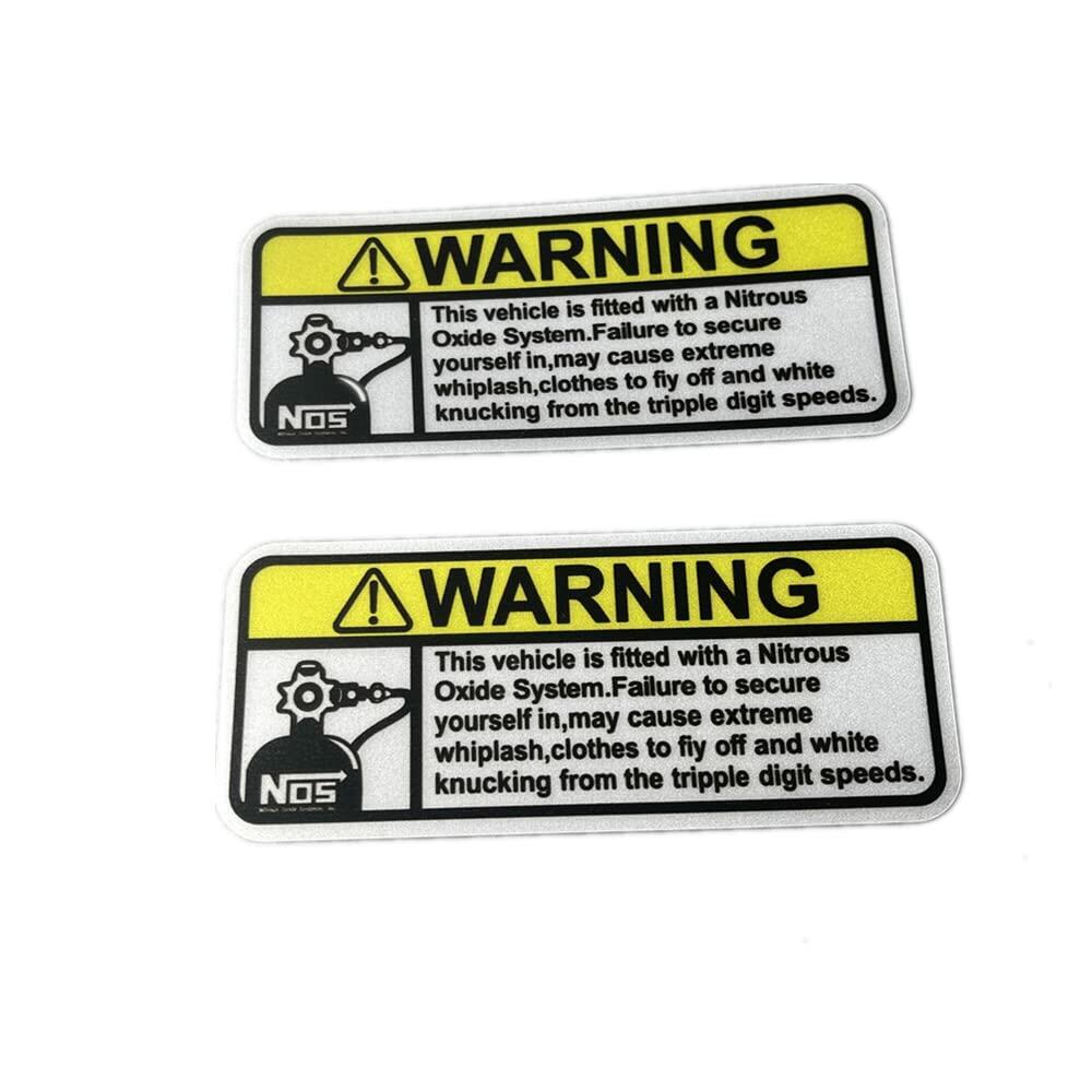 2PCS Warning NOS Stickers Car Motorcycle Helmet Racing Decals 5x2.1cm