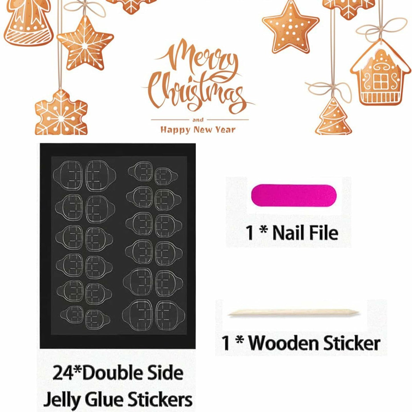 Short Almond Press-On Nails Red French Tip White Snowflake Fake Nails 24PCS