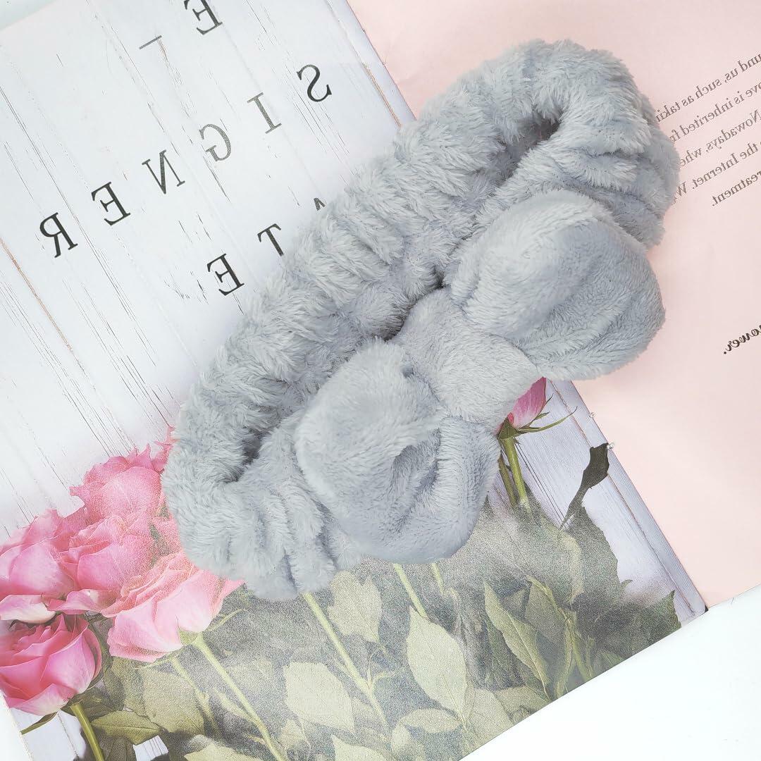 Awenbin Spa Headband Bowknot Misty Gray Reusable Soft Hairband for Face/Yoga