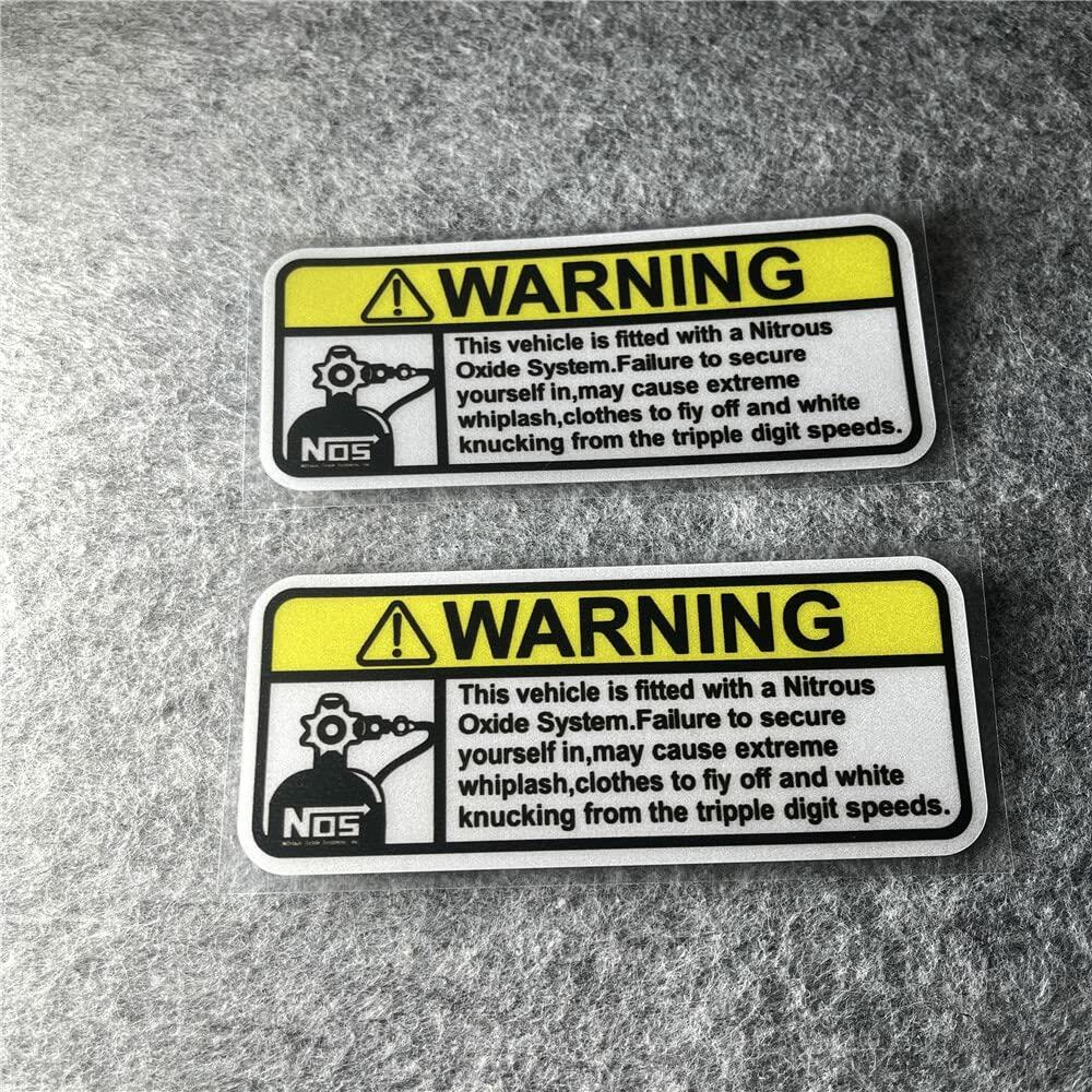 2PCS Warning NOS Stickers Car Motorcycle Helmet Racing Decals 5x2.1cm