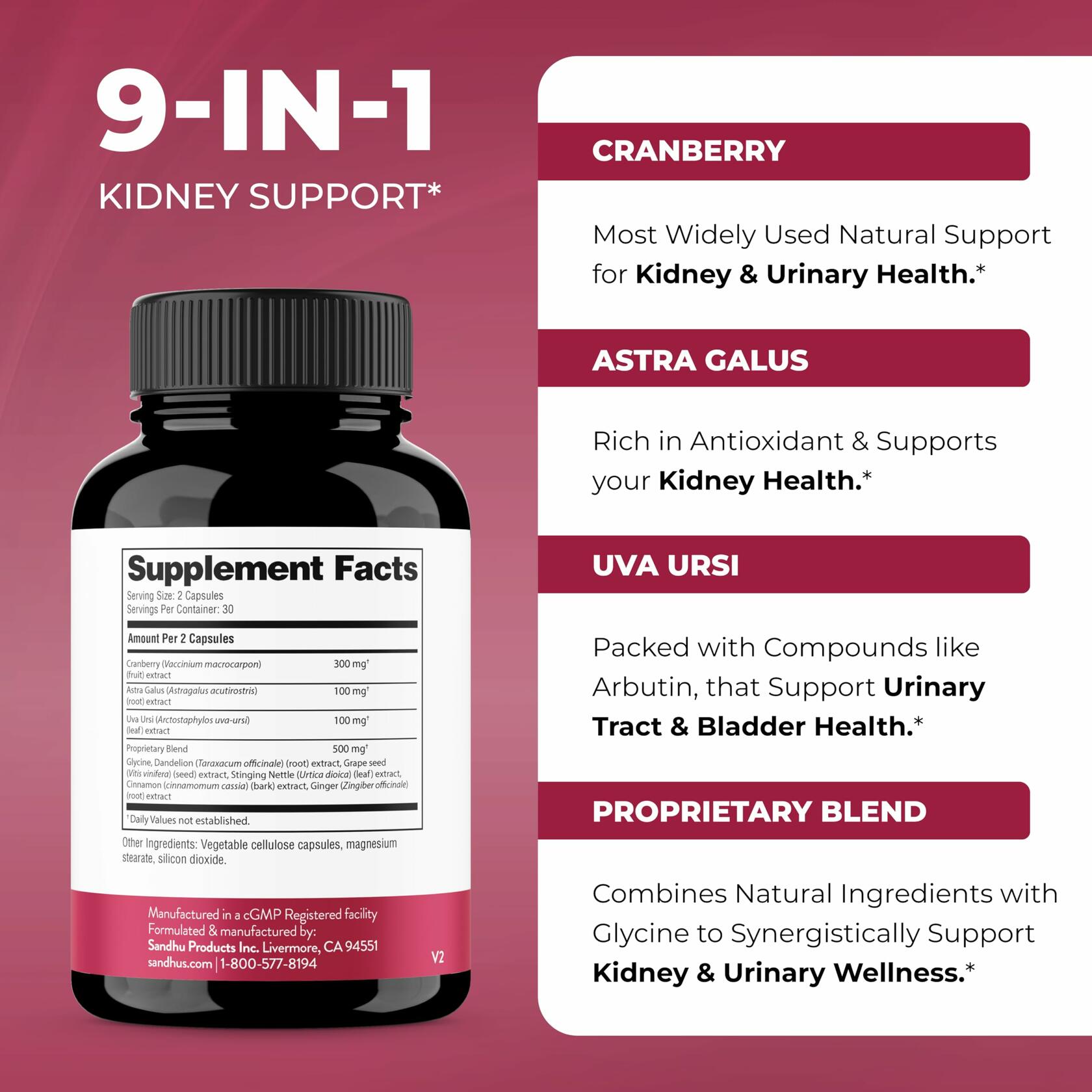Sandhu's Kidney Cleanse Detox Supplement with Cranberry 60 Veg Capsules