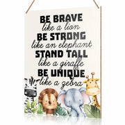 UDNADKEX Boho Nursery Wall Sign Safari Jungle Animal Wooden Decor