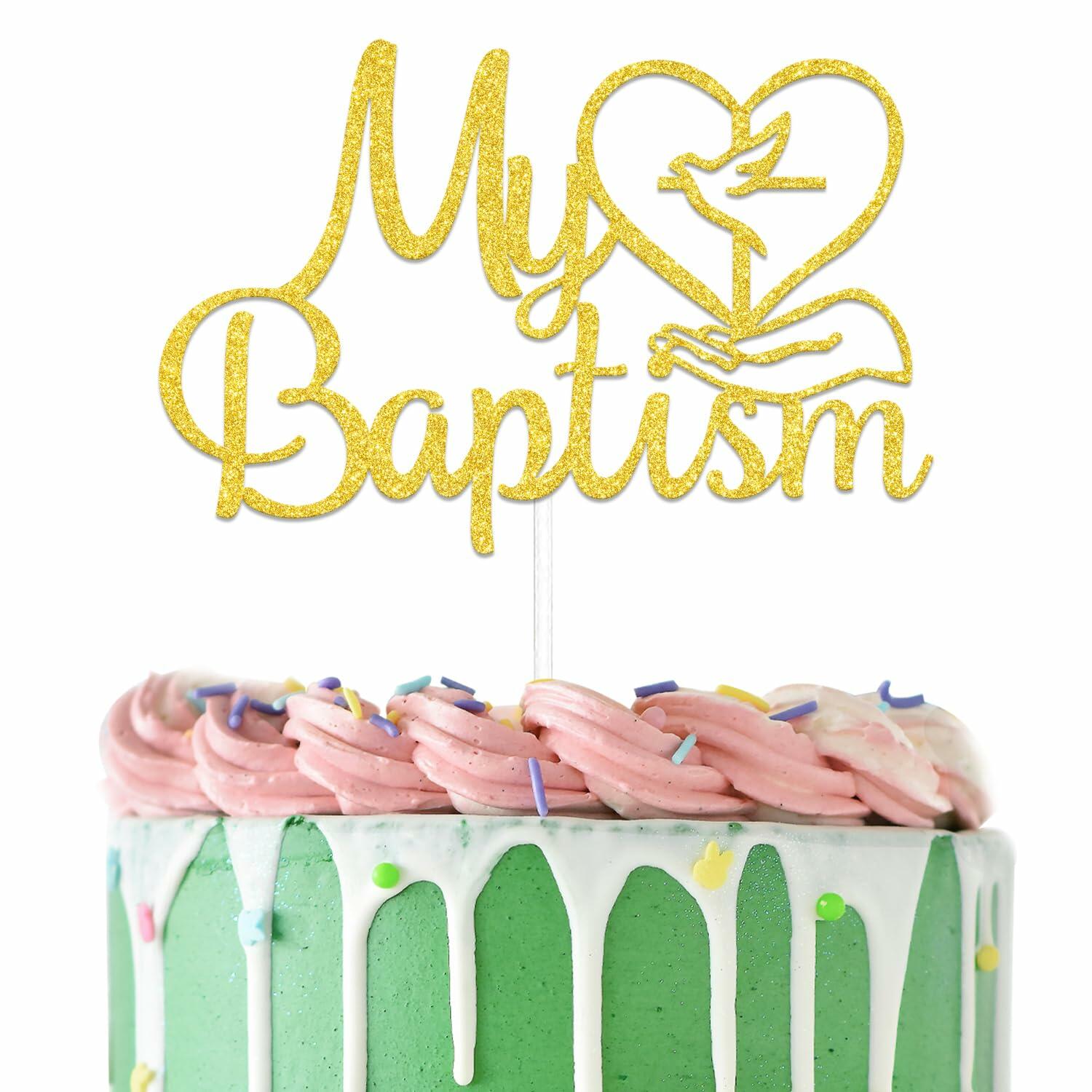 AETGDDS My Baptism Cake Topper Gold Cardboard 1 Piece