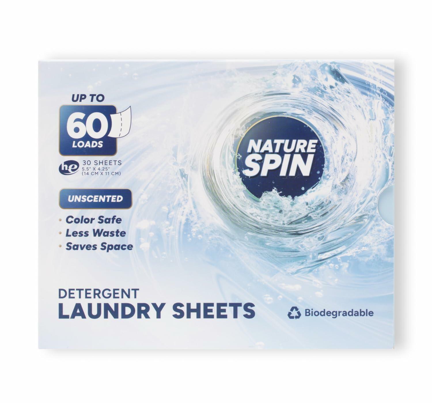 Nature Spin Eco Laundry Detergent Sheets Unscented 30 Count Pack