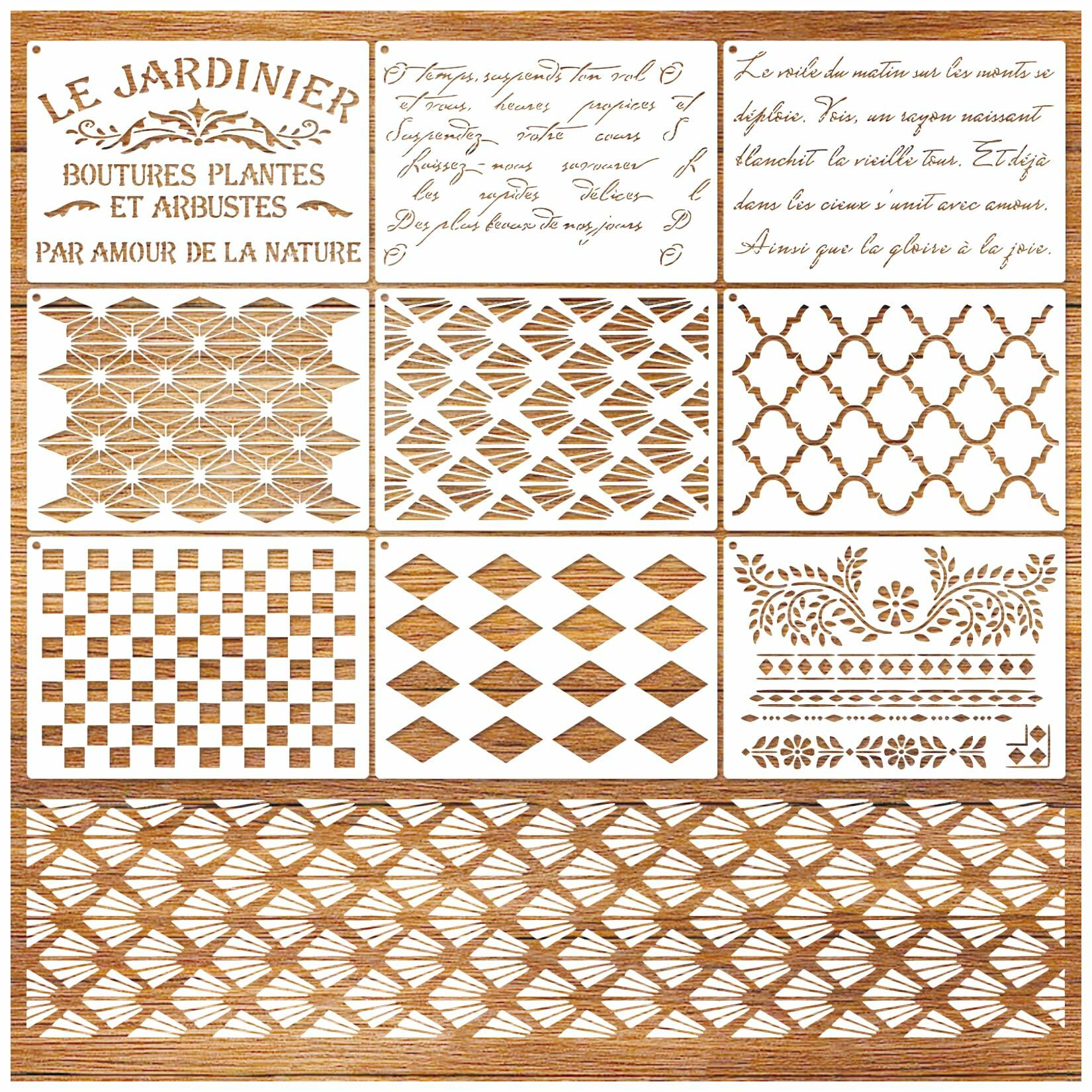 Script Stencil for Wood Painting French Writing Checkerboard Craft