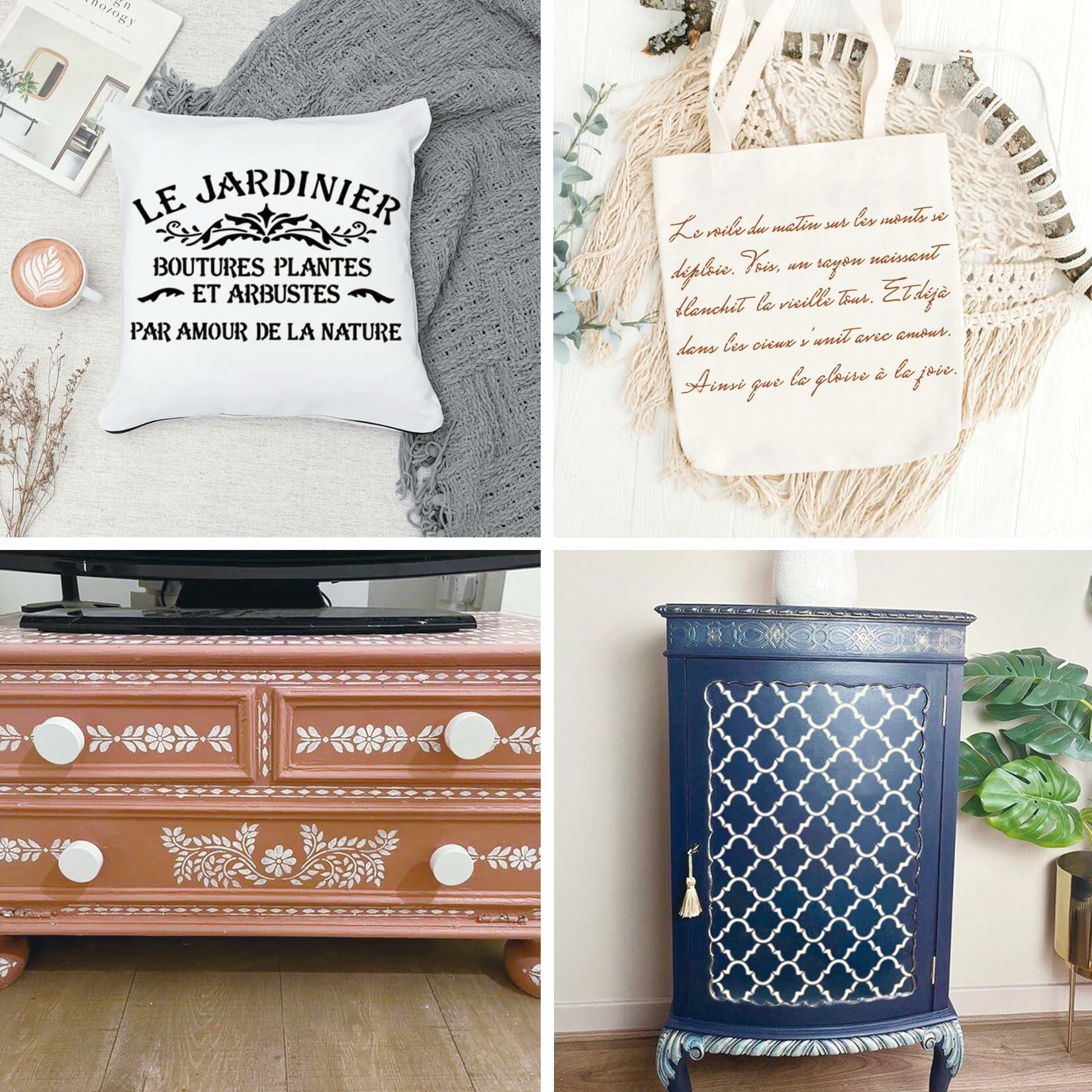 Script Stencil for Wood Painting French Writing Checkerboard Craft