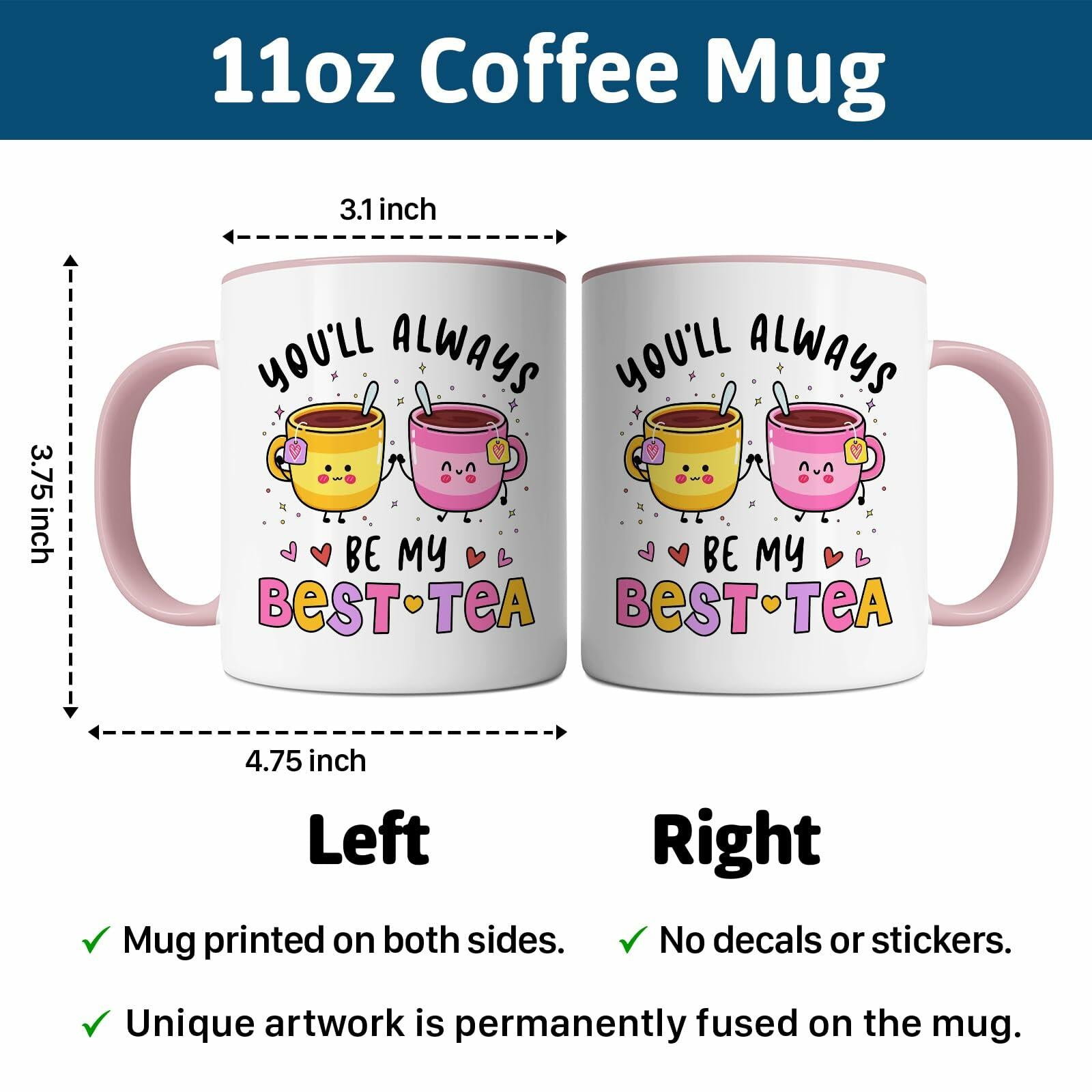 KINAPATO Friend Mug Funny Bestie Gift White Pink 11oz Ceramic