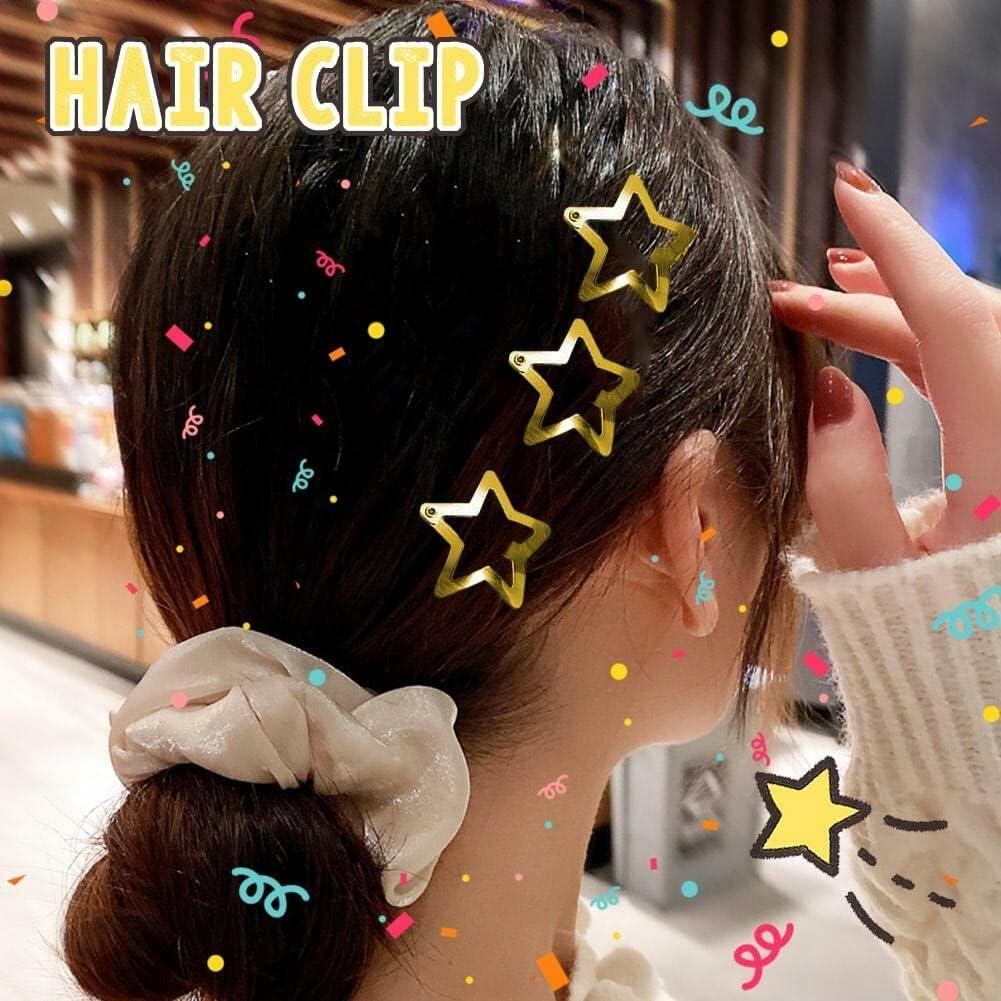 BWESOO 10 Pcs Gold Star Hair Clips Metal Snap Barrettes Hair Side Clamps