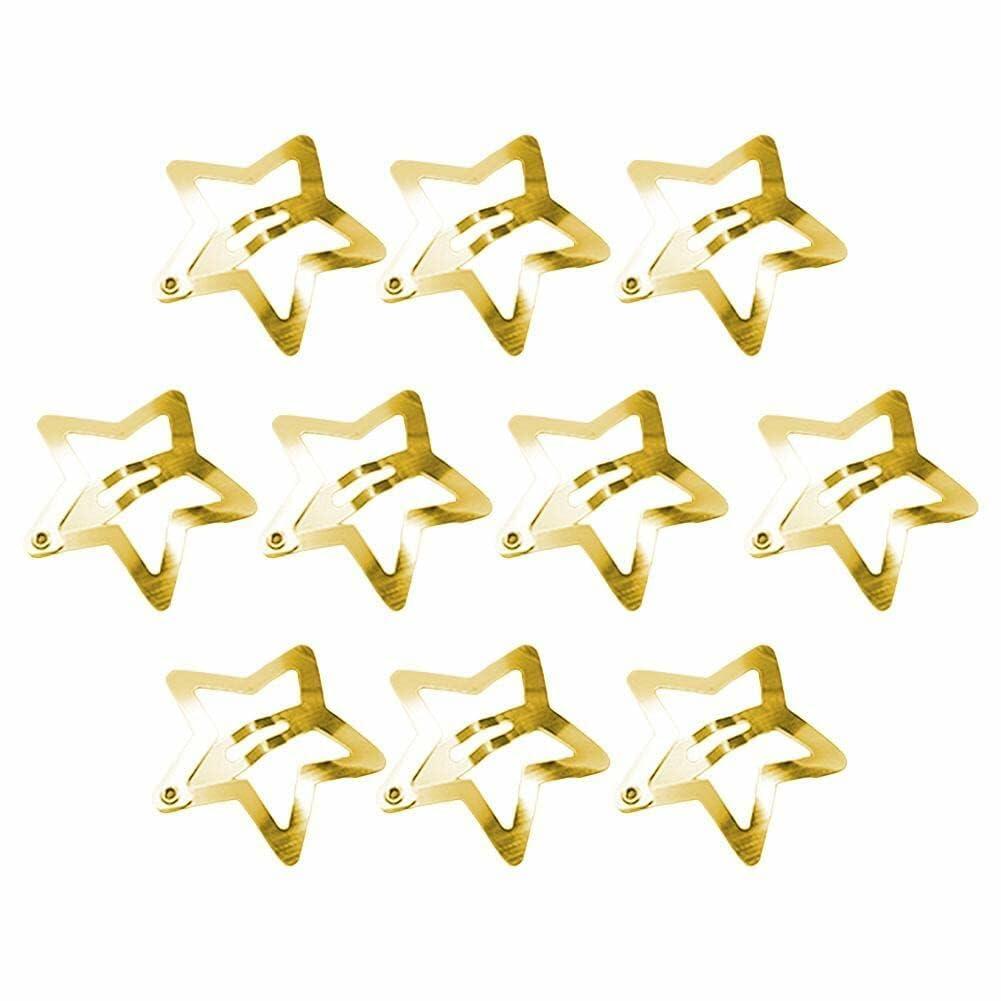 BWESOO 10 Pcs Gold Star Hair Clips Metal Snap Barrettes Hair Side Clamps