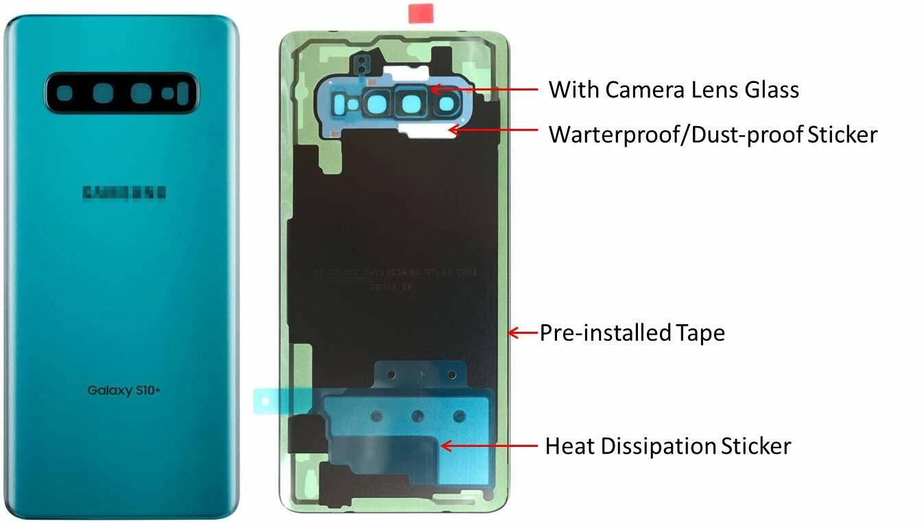 Galaxy S10 Plus Back Glass Cover Battery Door w Camera Lens Green