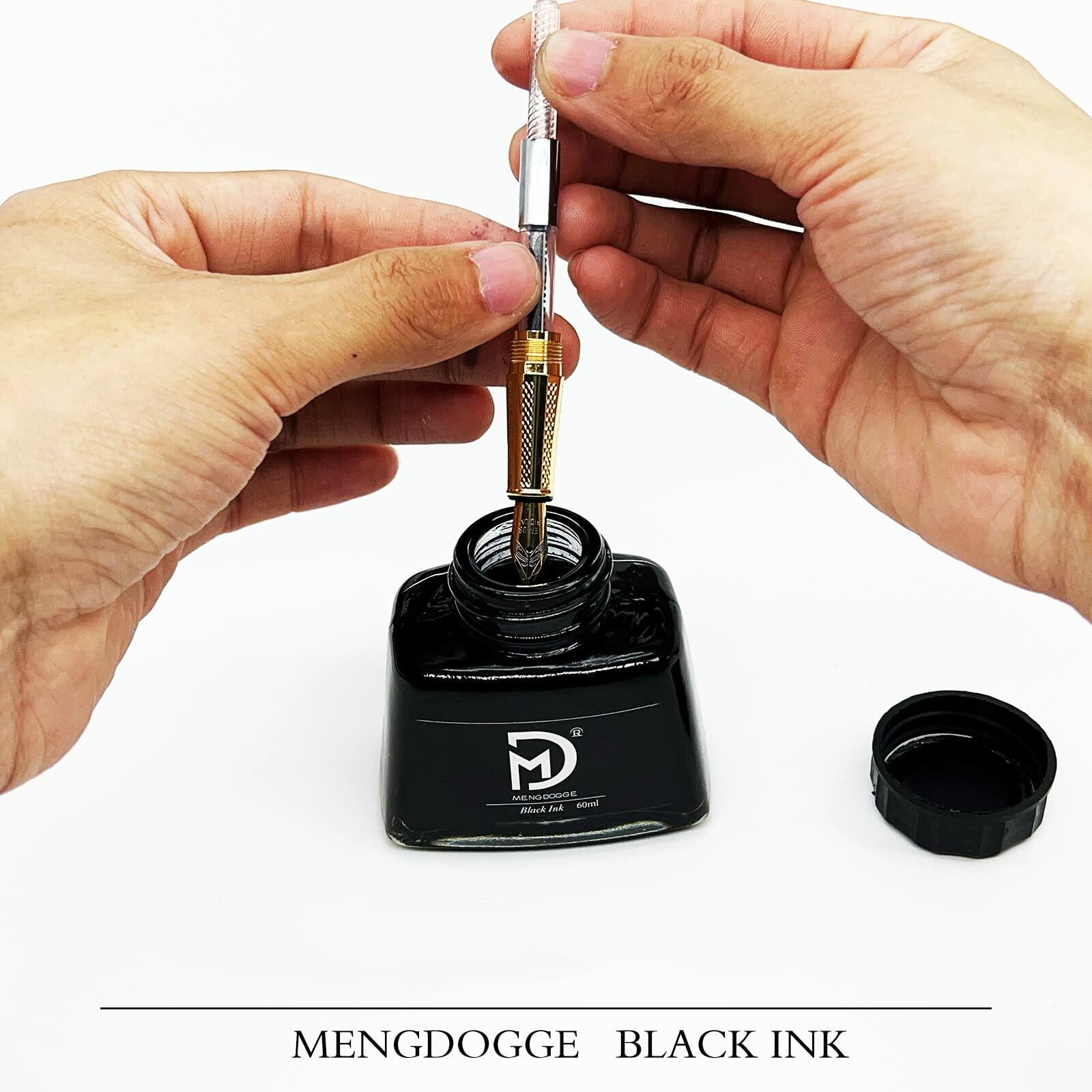 MENGDOGGE Fountain Pen Black Carbon Ink 60ml Bottled Ink 2 Pack