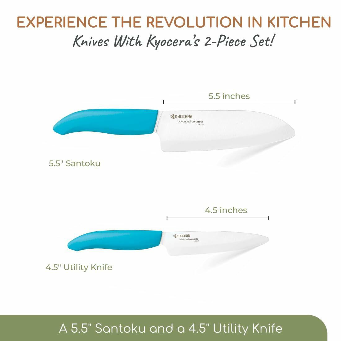 Kyocera Revolution Ceramic Knife Set Santoku 5.5in Utility 4.5in