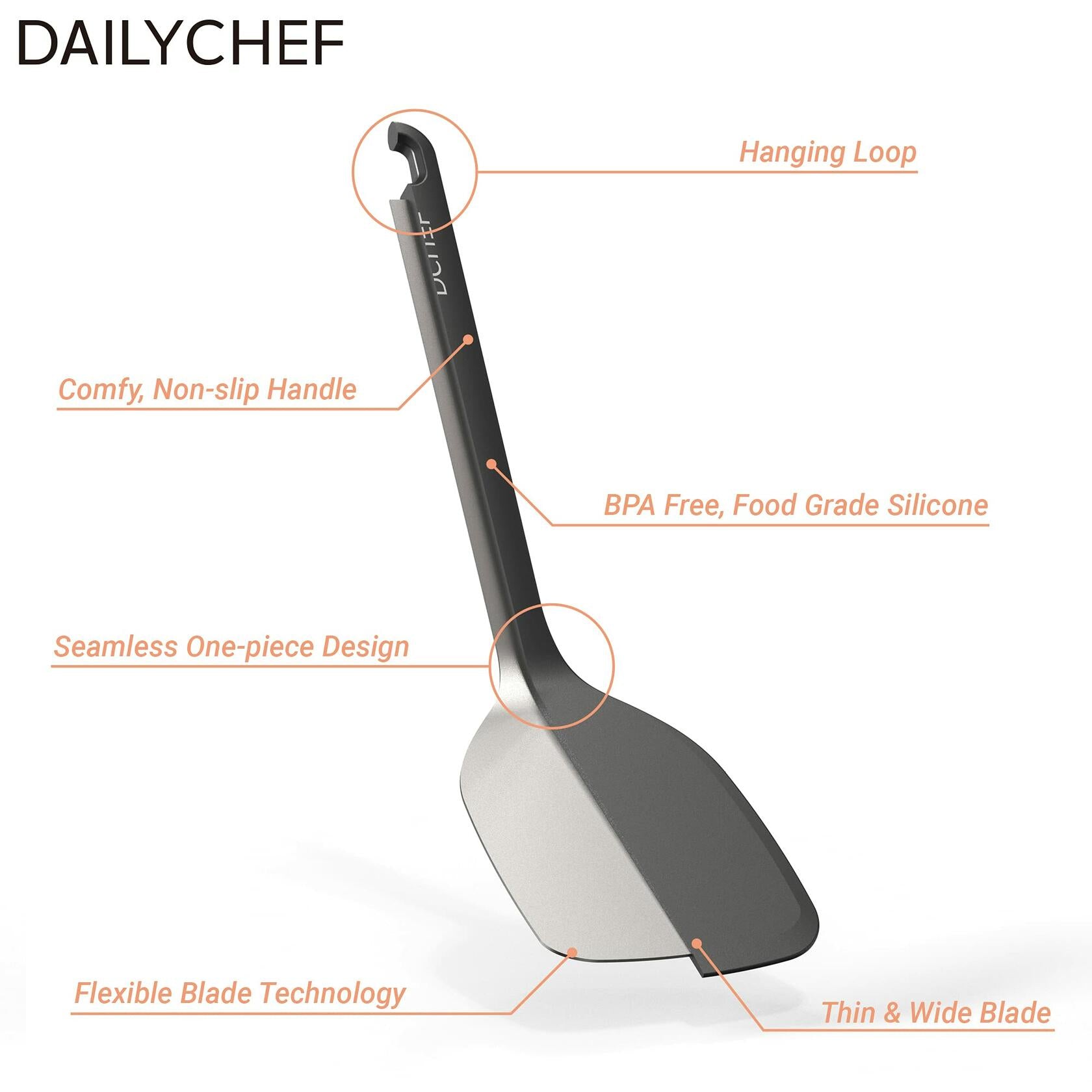 Dailychef Large Silicone Turner Spatula 600°F Heat Resistant Nonstick