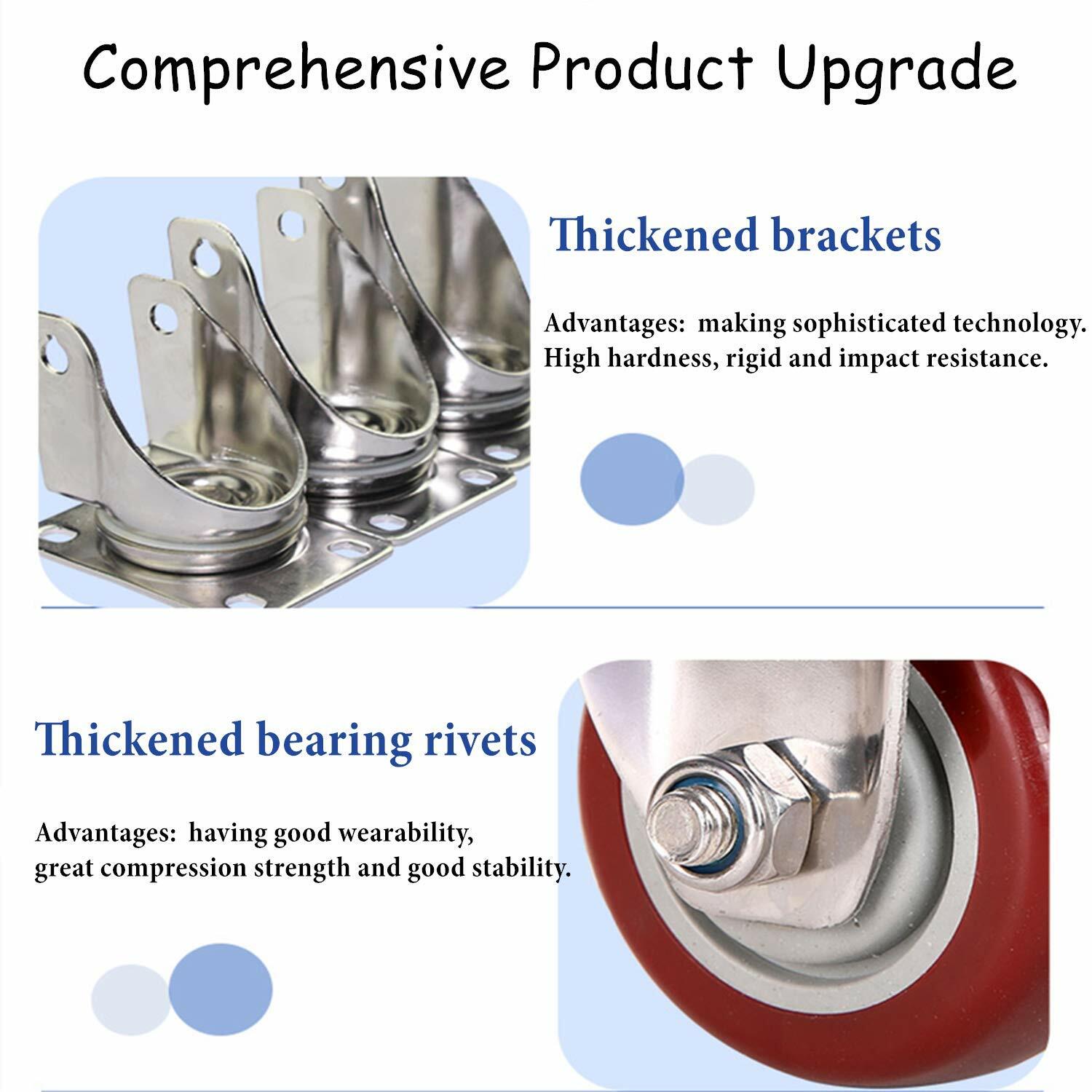 PRITEK 4in Swivel Caster Wheels Heavy Duty 1200lbs Brake 4 Pack