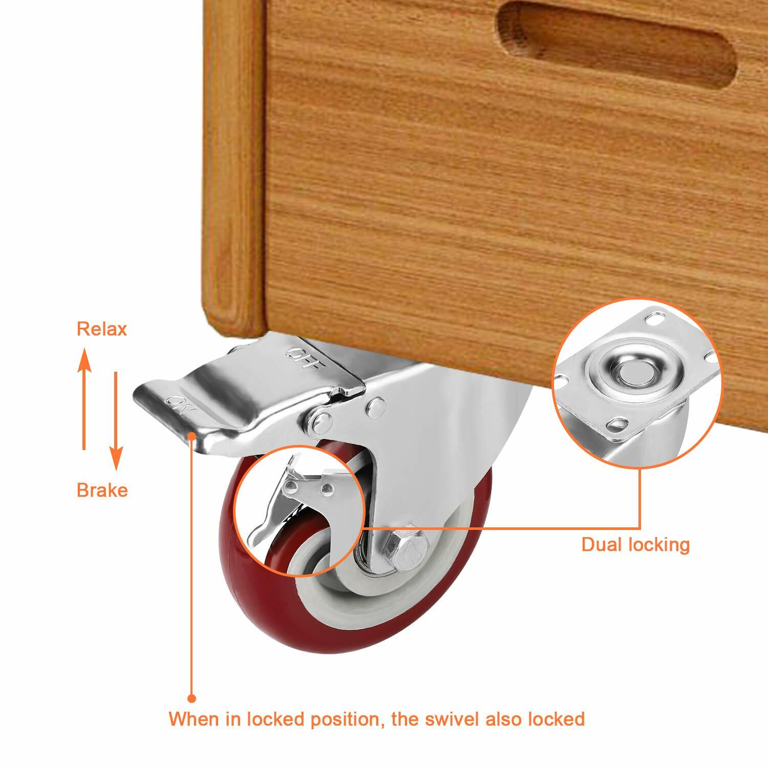 PRITEK 4in Swivel Caster Wheels Heavy Duty 1200lbs Brake 4 Pack