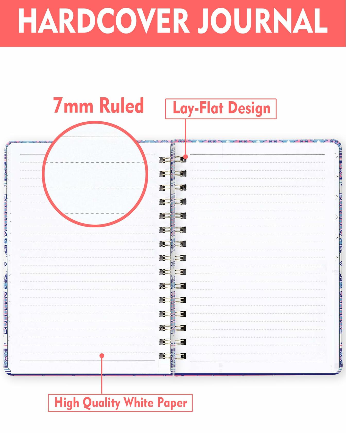 WLPFSAHF A5 Hardcover Spiral Journal Notebook Lined 120 Pages Bohemian